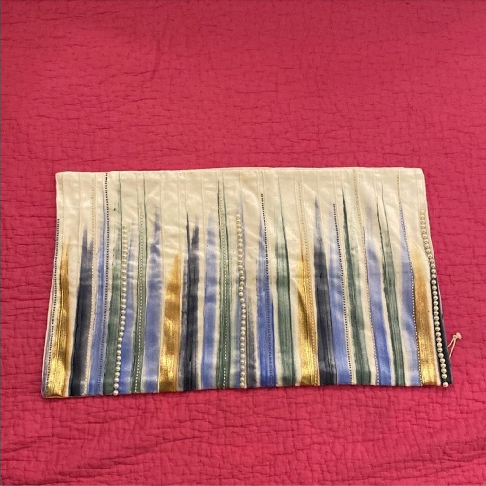 Callisto Home Multicolor Striped  pearl detailed Accent Pillow case